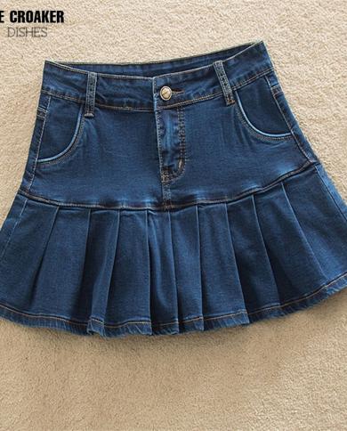 Denim Skirt With Ruffles Harajuku Y2k Jeans Skater Woman High Waist Bottom  Female Casual Pleated Micro Mini Short Jurke