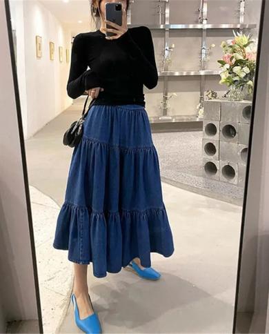 Pleated skirts knee length jean outlet skirts