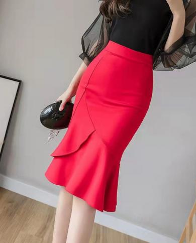 20 Utumn New Arrival Elegant Sashes Casual Fishtail Skirt Fresh And Sweet  Knee Length Slim Ruffles