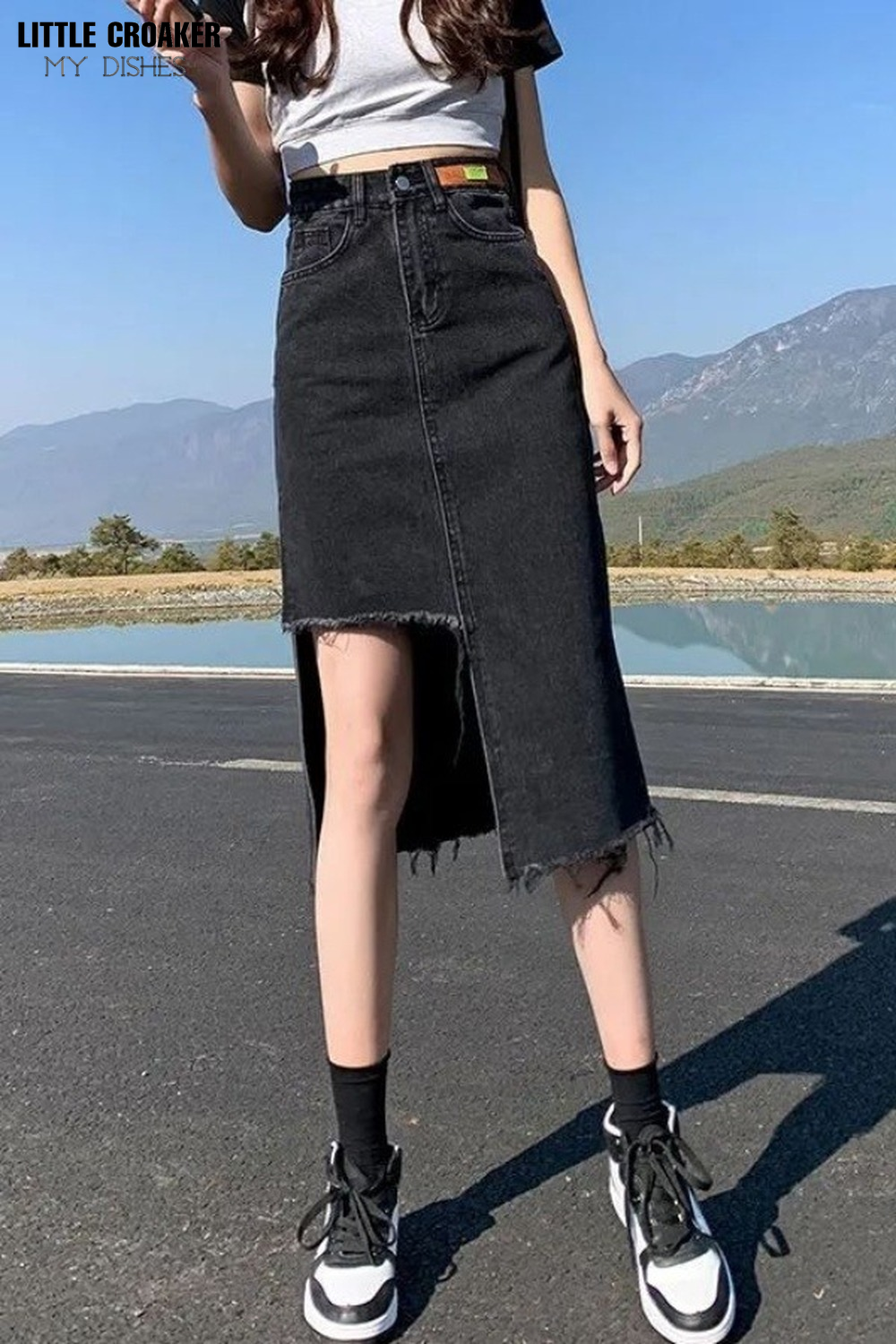 Nashville Denim Mid Length Skirt – Black Pepper