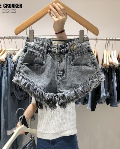 מכנסי גינס קצרים מותניים גבוהים נשים קיץ 2023 אופנה חדשה מיני גינס רופף מכנסי גינס קצרים מסוגננים