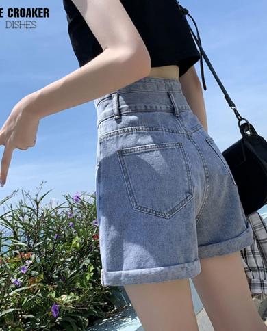 וינטג קזואל במידות גדולות אופנה רגל רחבה מותן גבוה קיץ נשים מכנסי גינס גינס קצרים בגדי נשים מכנסיים קצרים