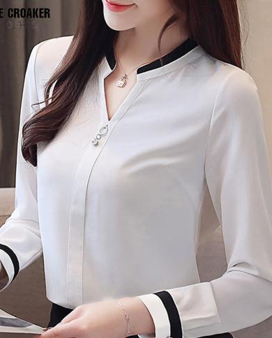 blusas mujer de moda 2023 חולצה לנשים חולצה משרדית עם צווארון V לנשים חולצת שיפון חולצת חולצת שיפון חולצה לבנה שרוול ארוך