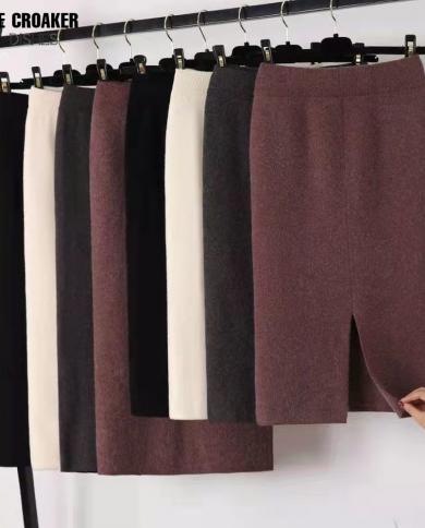 2023 אופנה נשים בז שחור תערובות צמר גבוה חצאית מידי סוודר מפוצל באיכות גבוהה משרד נשים אלגנטי שיק midi sk
