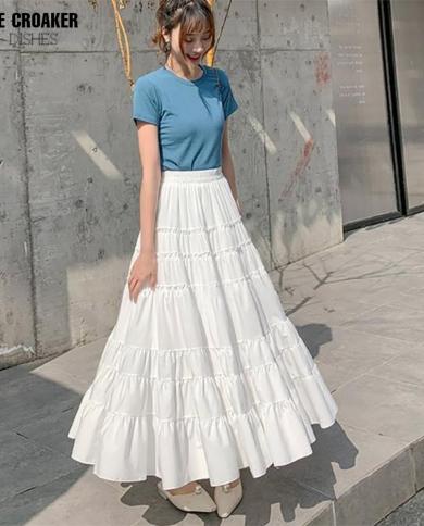 Long White Skirt 2023 Spring Summer Mid Length High Waisted A Line