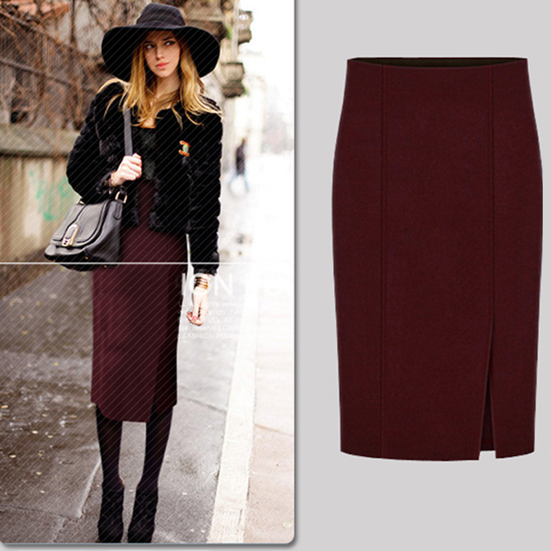 2017 Autumn Winter Fashion Women Pencil Skirts Cotton And Wool Knit Slim High Waist Knee Length Skirt Jupe Femme Female