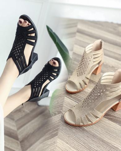 2023 Summer New High Heels Slippers Woman Square Toe Fashion