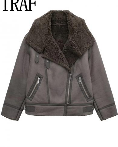 Traf 2023 Fleece Sleeveless Vests for Women Vintage Cropped Plush Jacket Woman Warm Winter Vest