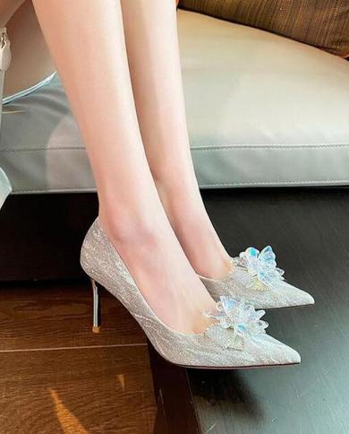 cinderella shoes rhinestone women pointed female party wedding high heels  New