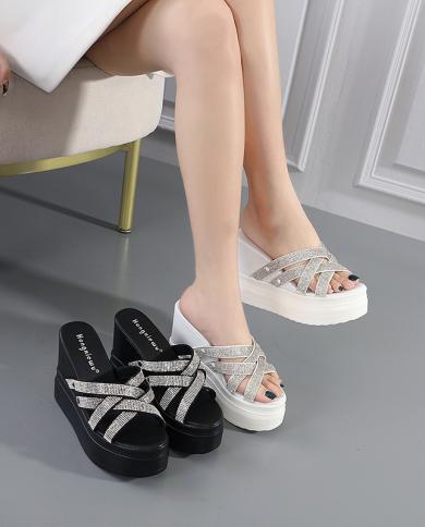 Summer Women Chunky Slippers 2023 Beach Flip-Flops Wedge Heels