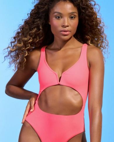 Двусторонний цельный купальник с открытым животом, простой женский купальник,  комплект бикини, летний пляжный женский боди size M צֶבַע Pink