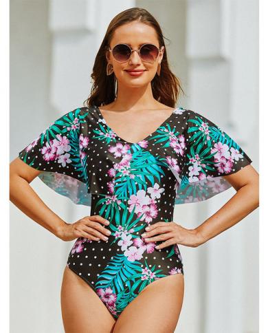 Women Swimsuit One Piece Floral Swimwear Plus Size Monokini