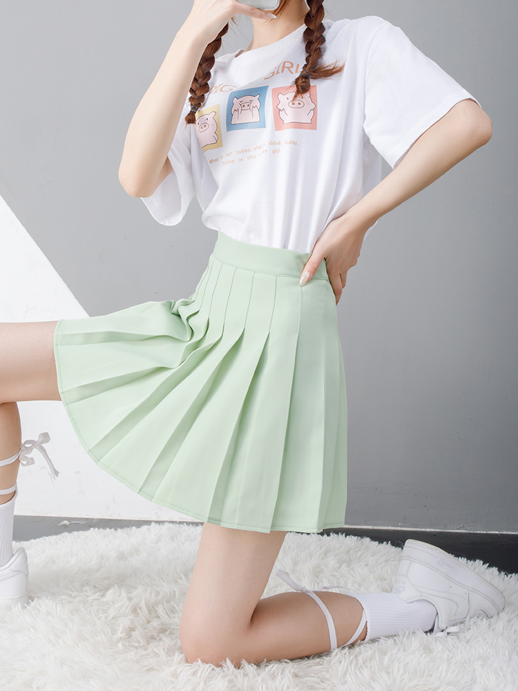 High waisted green pleated skirt best sale