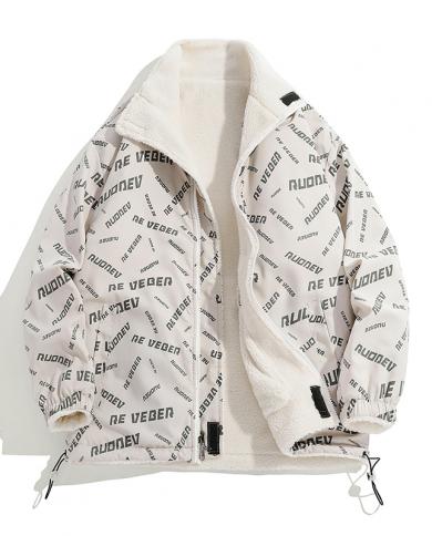 Mens Jacket Winter Fleece Windbreakers Hip Hop Streetwear Solid