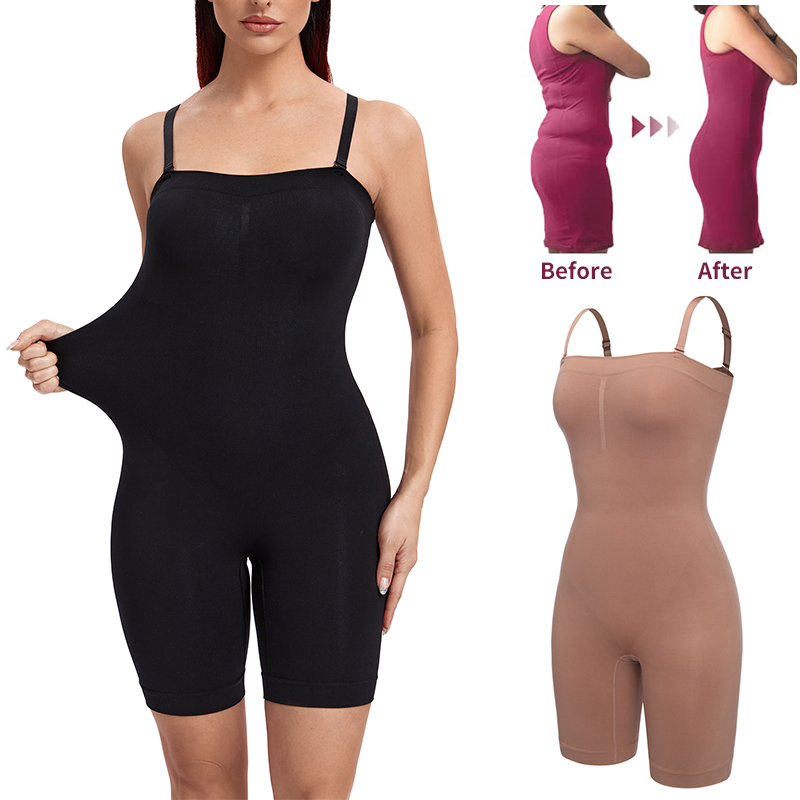 Full Body Shapewear Women Bodysuit Tummy Control Butt Lifter Smooth Thigh  Slimmer Waist Trainer Postpartum Reductor Shor size S Color Brown