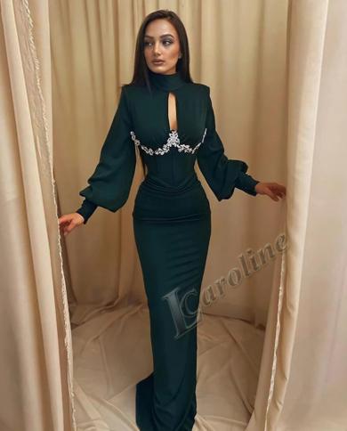 קרוליין אופנה אפליקציות שמלת ערב קטיפה 2023 שרוולים ארוכים צוואר גבוה שמלות מסיבת נשף בתולת ים רשמית נשים בהתאמה אישית