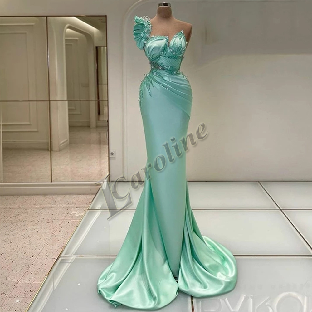 Caroline Aquamarine Engagement One Shoulder Crystal Beading Evening Dress Sleeveless Prom Gowns Party Make To Order Aben Color Green US Size 16W Caroline Aquamarine Engagement One Shoulder Crystal Beading Evening Dress Sleeveless Prom Gowns Party Make To Order Aben Color Green US Size 16W