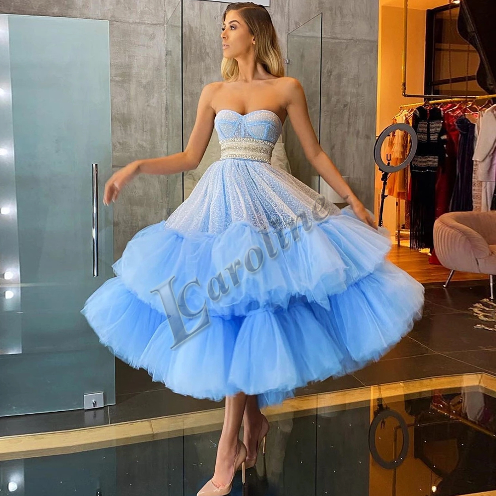 sky blue engagement dress Berylove Women Strapless Engagement Dress Ruched Ivory A Line Long Formal  Dress