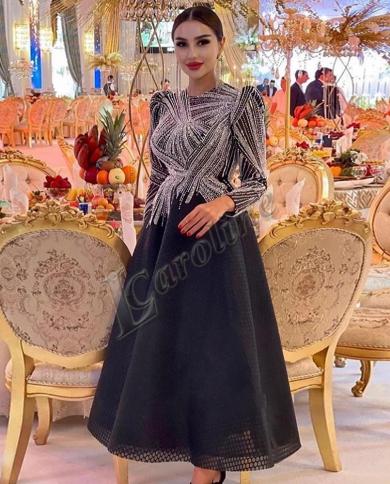 Caroline Luxury Black Short Muslim Evening Dress Long Sleeve 2023