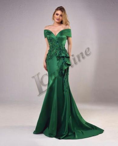 שמלת ערב בתולת ים ירוקה קרוליין מחוץ לכתף אפליקציות צווארון V אפליקציות באורך רצפת פייטים נשים שמלות נשף מסיבה בהתאמה אישית