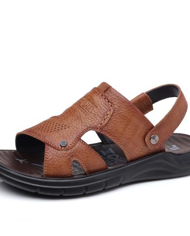 סנדלי גברים עור אמיתי חדש נושם קזואל תחתון רך נעלי חוף דו שימוש נעלי נעלי בית נעלי גברים קלות משקל