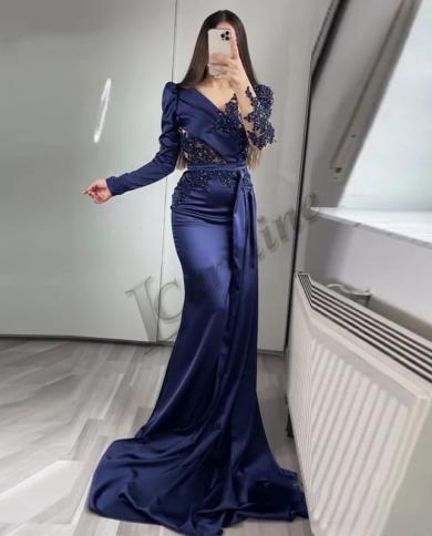 Aline Evening Dress Long Sleeves Prom Dress Navy Blue Evening Dress  Maxi Prom Dress Sexy Evening Dress Elegant Prom Dress Custom Made   Cocobrides