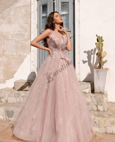 Caroline Pink Elegant Evening Dress O Neck Appliques Feather A Line Floor  Length Robes De Soire Prom Gowns Party Custo Color Burgundy US Size 6