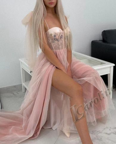 Caroline Dirty Pink Evening Dress Spaghetti Strap High Side A Line Saudi  Arabia Embroidered Crystal Prom Gowns Party Cus Color White US Size 14