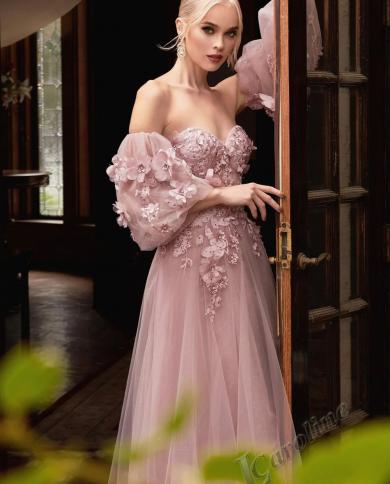 Caroline Sweetheart Pink Fairy Evening Dress Off Shoulder Sleeves Appliques  Crystal A Line Backless Prom Gowns Party Cus Color Red US Size 10