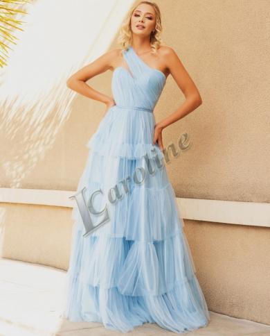 קרוליין אלגנטית שמיים כחולה פשוטה מתוקה שמלת ערב מדורגת לנשים ללא שרוולים קו נשף לפי הזמנה חלוק דה