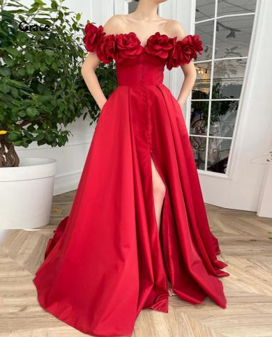 אופנה בורדו שמלות ערב אסימטריות לנשים מחוץ לכתף סטרפלס 2023 שמלות נשף סאטן עם וסטידו פרח