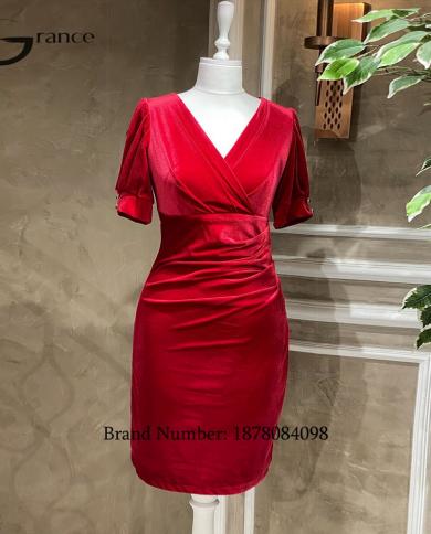 שמלות ערב סטרפלס עם שרוולים קצרים עבור woomn 2023 נדן אדום שמלות נשף לנשים תמונה אמיתית vestido de noche summ