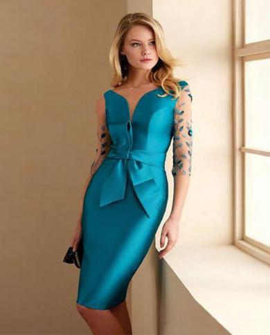 sheath v neck mother of bride dresses three quality satin wedding party gowns summer 2023 new bow zipper back فساتي