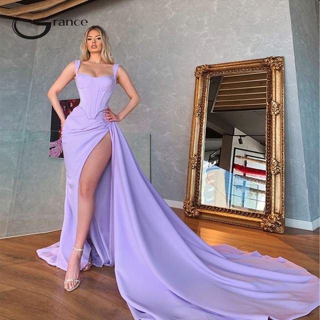 LAVENDER ASYMMETRICAL SATIN GOWN – DDMINE