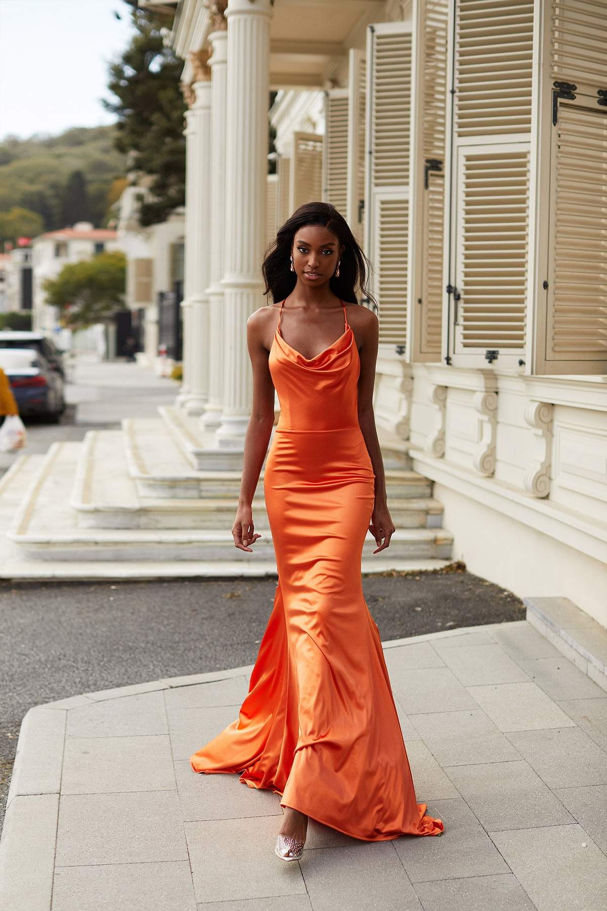 Orange Satin Spaghetti Strap A-line Fashion Prom Dresses, CP0043 – clover  sew