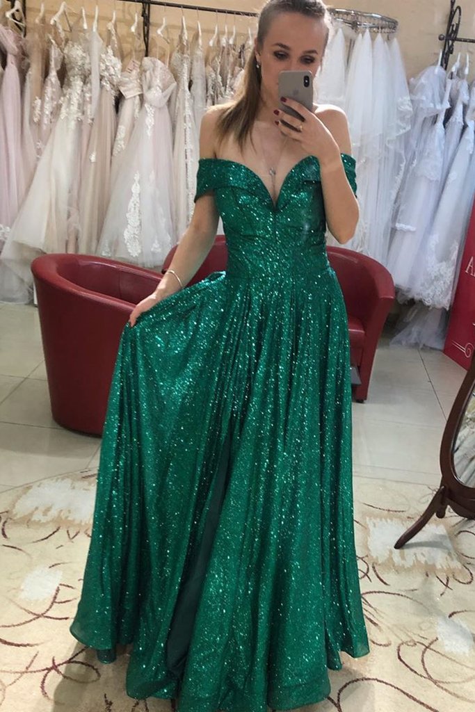 Hunter Green Sequined Prom Dresses Sparkle Bling Off Shoulder Sweetheart  Sheer Neck A Line Sweep Train Evening Formal G Color gray US Size 20W