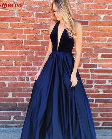 כחול כהה כותרת צווארון סאטן קו שמלות נשף 2023 נשים מסיבה רשמית שמלות ערב ארוך vestido de fiesta אלגנטי גל