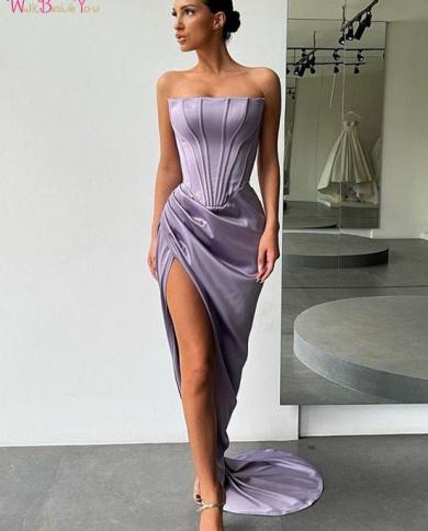 שמלת נשף ארוכה סטרפלס שמלות ערב מפוצלות 2023 סטרפלס בתולת ים ללא שרוולים סיום חגיגי רכבת נשים