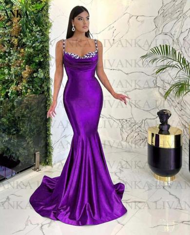 Livanka Spaghetti Straps Mermaid Evening Prom Dresses Sweetheart Crystal  Engagement Party Dropping Shipping Vestidos Color Burgundy US Size 2