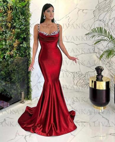Livanka Spaghetti Straps Mermaid Evening Prom Dresses Sweetheart Crystal Engagement  Party Dropping Shipping Vestidos Color Burgundy US Size 2