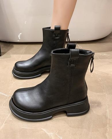 Womens Rubber Boots Round Toe Autumn Shoes Back Zip Chelsea Boots Women Zipper Winter Footwear Rain 2023 Ladies Lolita Color 1 Shoe Size 36