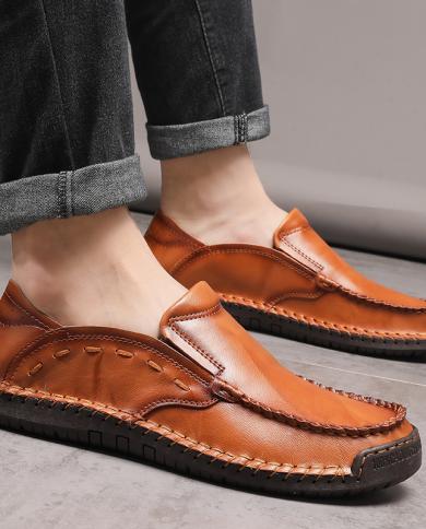 Breathable Genuine Leather Slip-On Loafers Men Moccasin Shoes