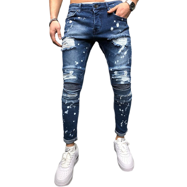Spring Autumn Biker Casual Ripped Jeans Skinny Stretch Jeans