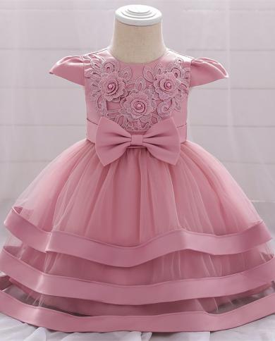 טבילה שזה עתה נולד נסיכה קשת פרחונית vestidos מסיבת יום הולדת לפעוט ילדים טבילה בגדי תינוקת שמלת קיץ
