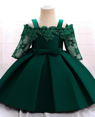 תינוקת vestidos טבילה נסיכה מסיבת יום הולדת תחרה פרח שמלת נשף לבנה שמלת סתיו שמלת יילוד ילדים טבילה