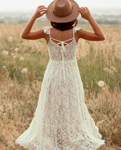 Lace Teenagers Girls Wedding Long Dress Teenage White Flower Girl Dresses  Girls Casual Dresses Color Ivory Kid Size 2-3Y