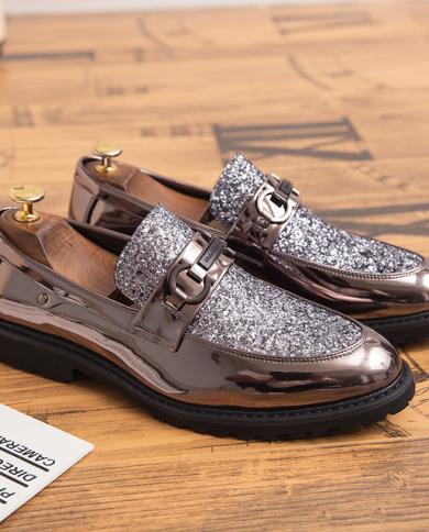 Men Leather Shoes Outdoor Formal Fashion Men Casual Shoes Breathable Mens  Dress Wedding Shoes Club Party Loafers Adult F Shoe Size 6 Color siver
