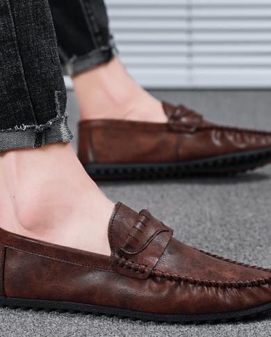 Men's Casual Shoes Summer Men Shoes Outdoor Fashion Breathable Handmade  Slip On Moccasins Leather Men Loafersmen's Casu Color Brown Shoe Size 6.5