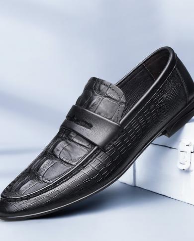 נעלי כלה לגברים שחור חום עור אמיתי נעלי שמלה לגברים להחליק נעלי עסקיות רשמיות לגברים מוקסינים