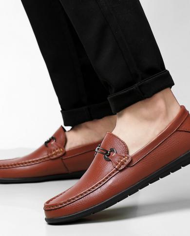עור אמיתי נעלי קזואל לגברים נעלי סירה אופנה אביב נעלי אנגליה דירות גברים מותג יוקרה מותג יוקרה נעלי סירה לגברים